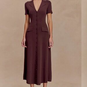 Elegant Brown Button-Down Dress